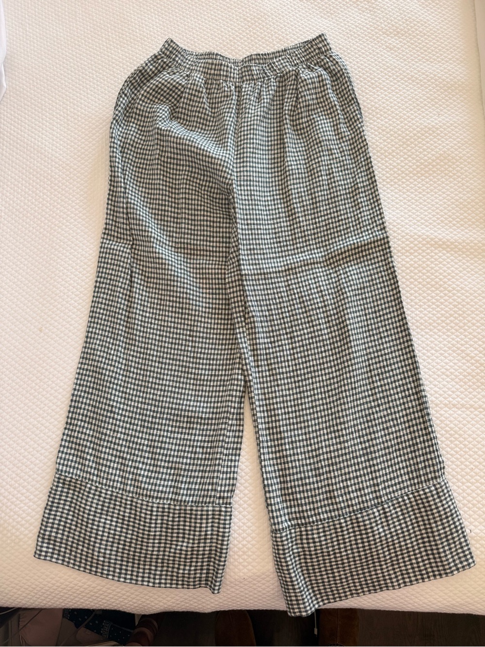 Reformation Black & White Gingham Wide-Leg Linen Pants